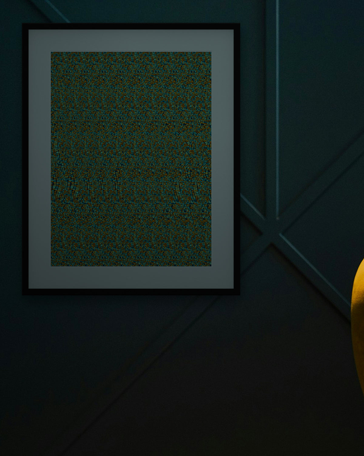 Busy Squirrel Secret hidden 3D art print, framed in a dark luxury lounge