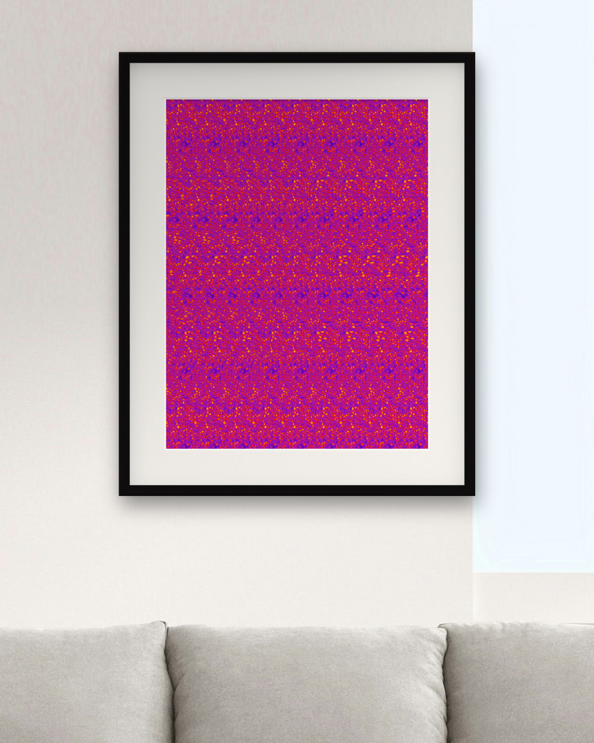 Midnight Raven Flight hidden 3D art print, framed in a modern living room