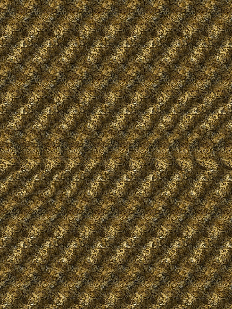 Fresh Start Dumbbell hidden 3D image stereogram print in metallic and gold tones, full pattern flat view