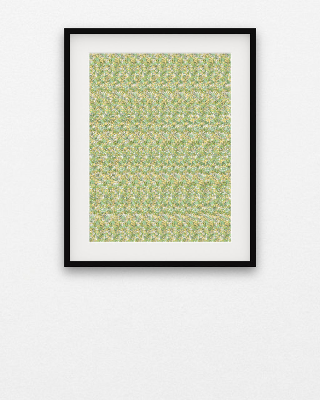 Cuddly Panda Bear hidden 3D image stereogram print in spring and meadow tones, framed on a gallery wall