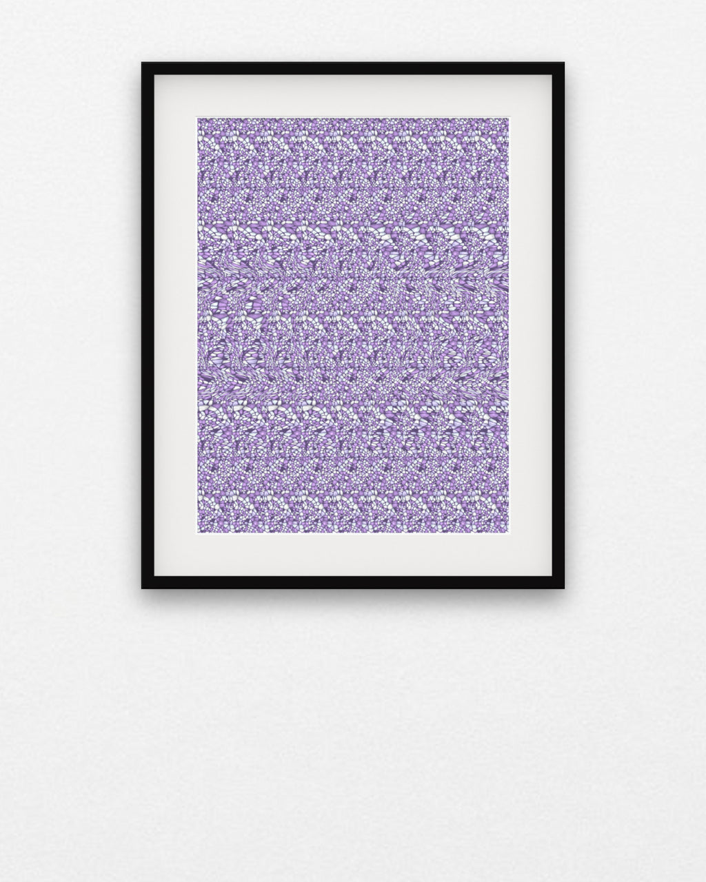 Shining Star of David hidden 3D image stereogram print in arctic and violet tones, framed on a gallery wall