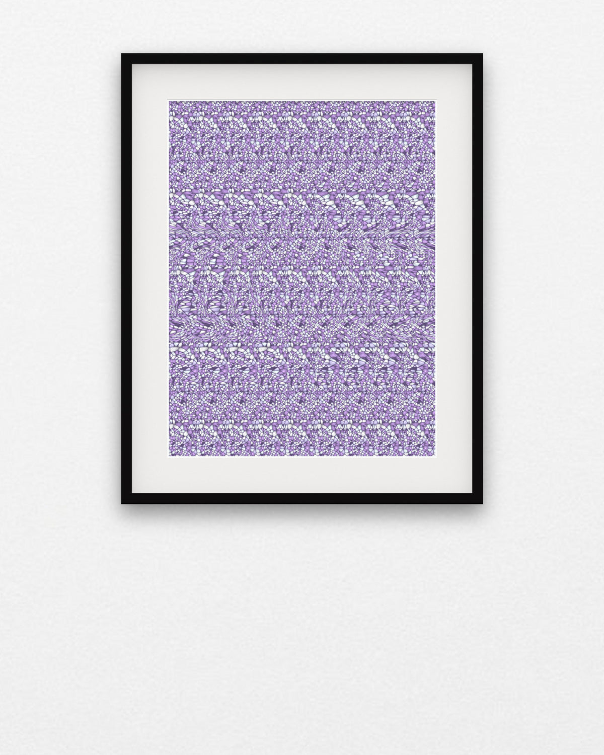 Shining Star of David hidden 3D image stereogram print in arctic and violet tones, framed on a gallery wall