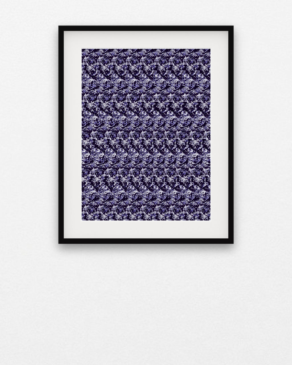 New Year Disco Ball hidden 3D image stereogram print in arctic and violet tones, framed on a gallery wall