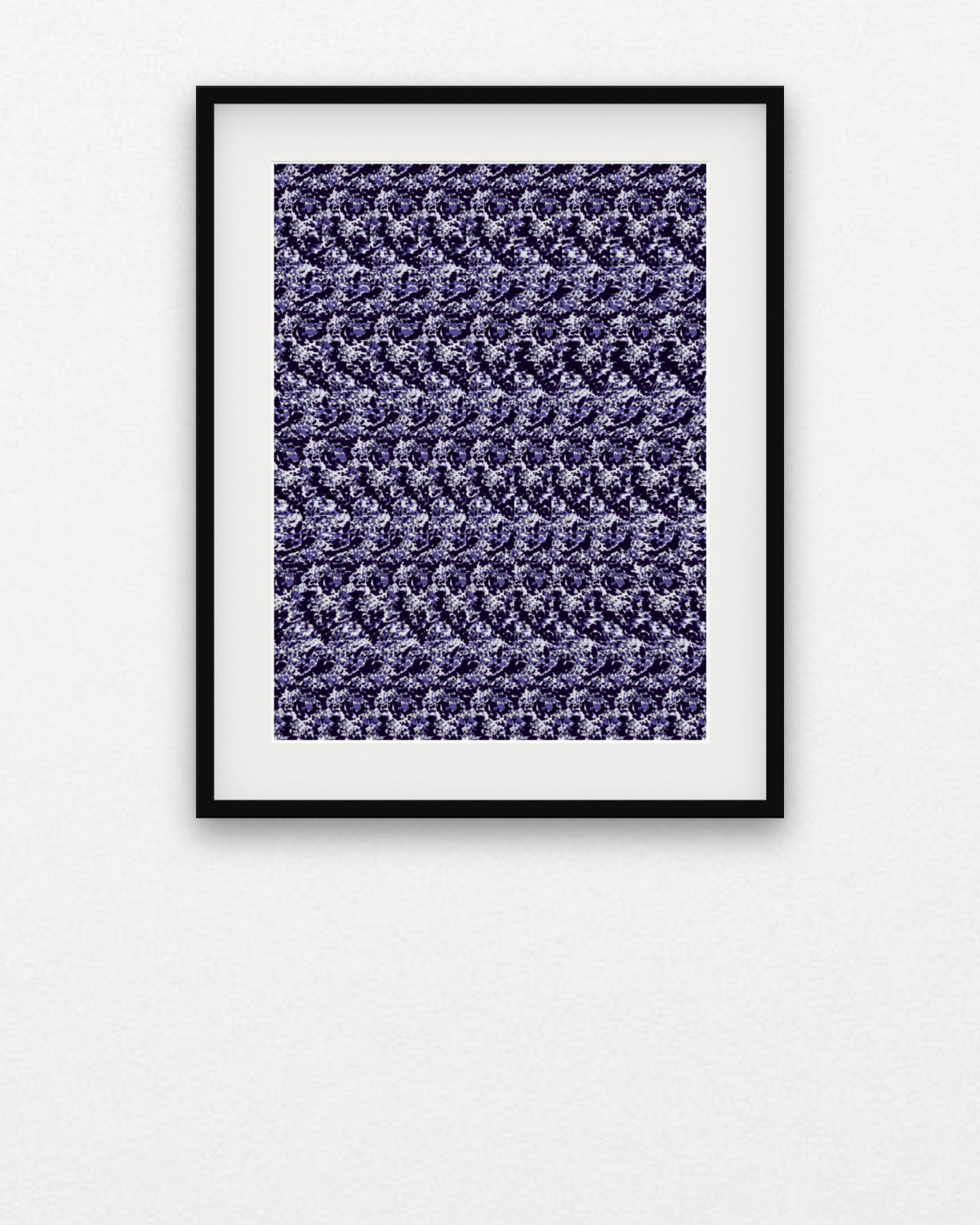 New Year Disco Ball hidden 3D image stereogram print in arctic and violet tones, framed on a gallery wall