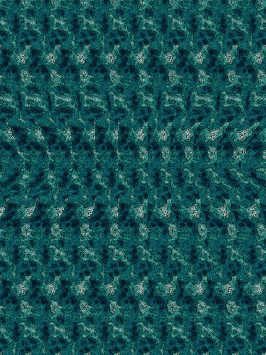 Gliding Manta Ray hidden 3D image stereogram print in ocean and reef tones, full pattern flat view