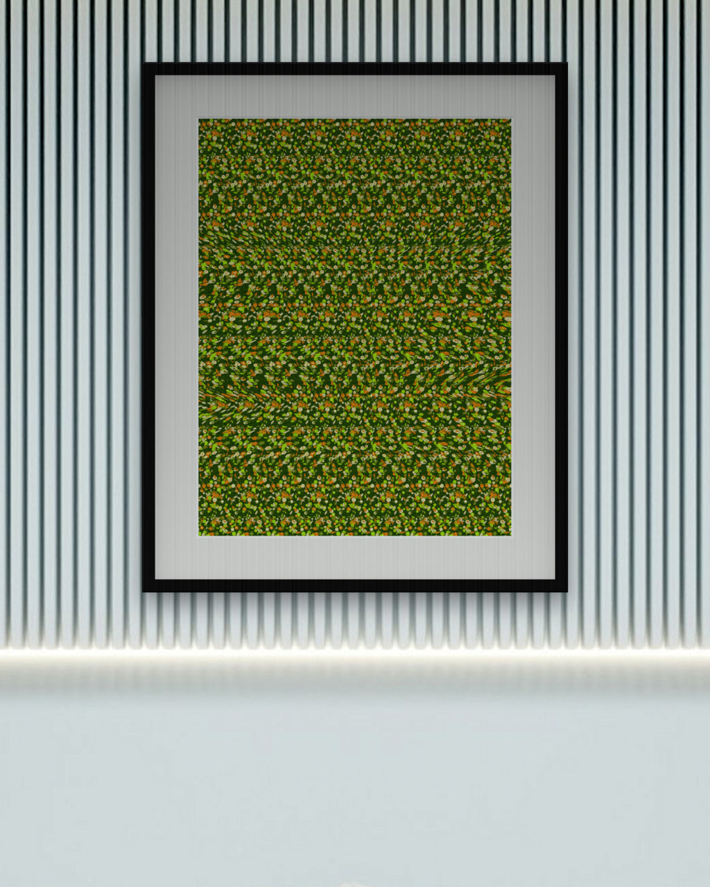 Sleepy Koala Branch hidden 3D image stereogram print in forest and moss tones, framed in a calm bedroom