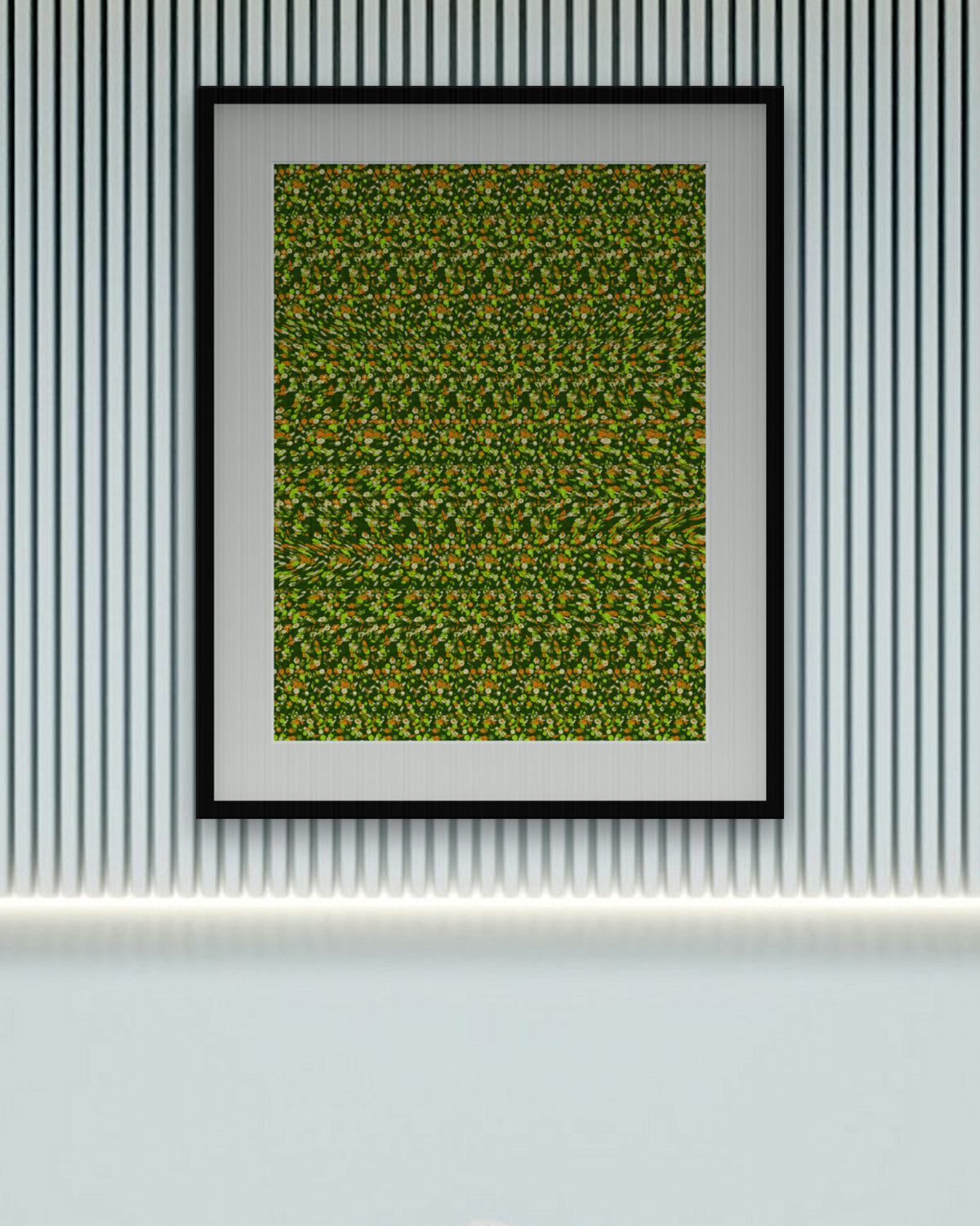 Sleepy Koala Branch hidden 3D image stereogram print in forest and moss tones, framed in a calm bedroom