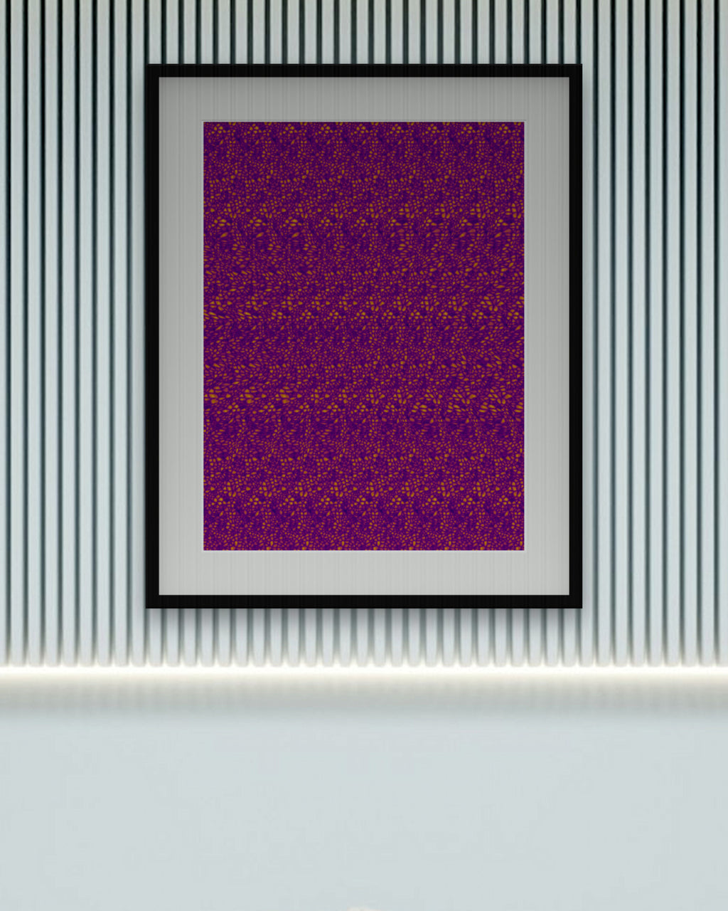 Radiant Sunburst hidden 3D art print, framed in a calm bedroom