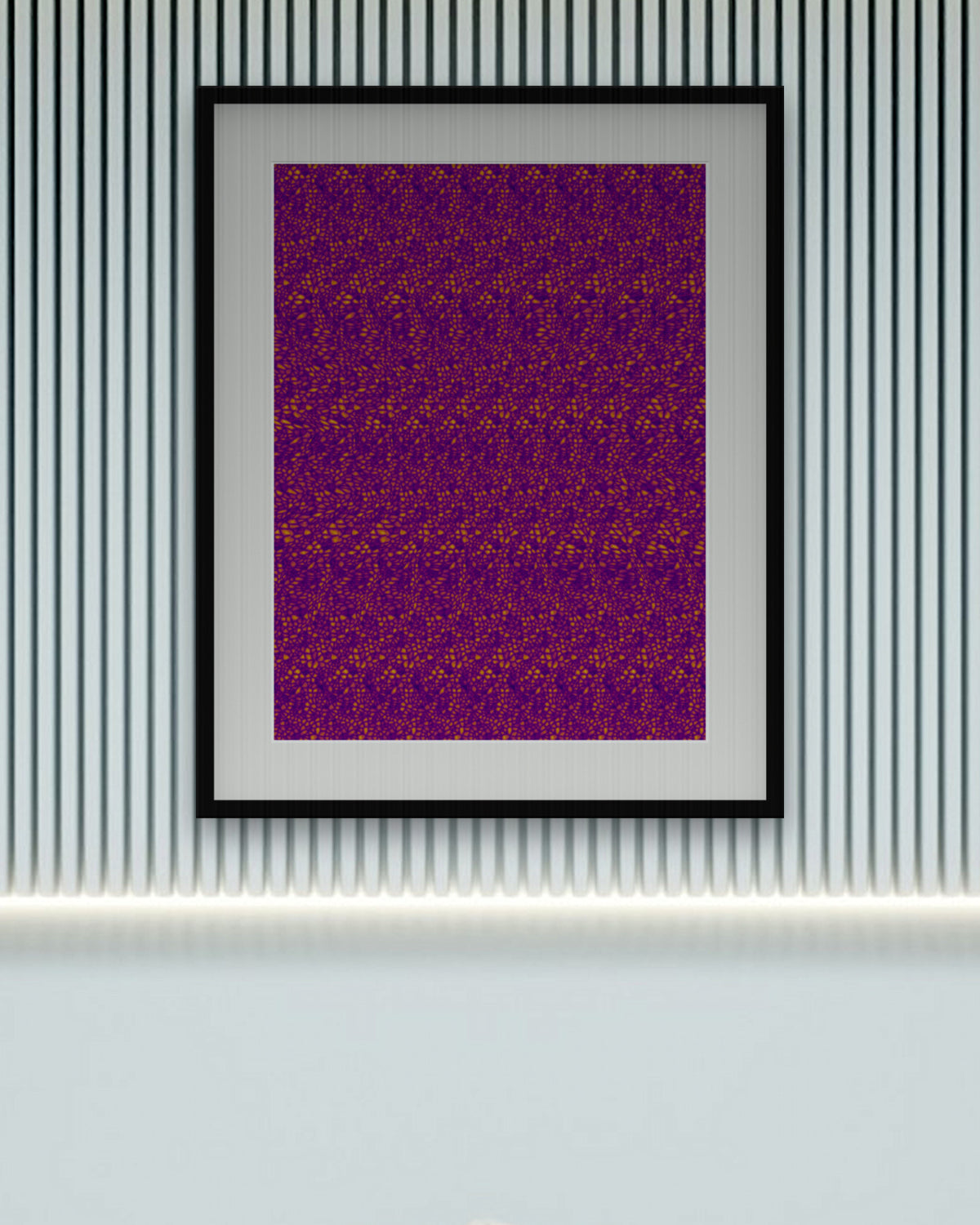 Radiant Sunburst hidden 3D art print, framed in a calm bedroom