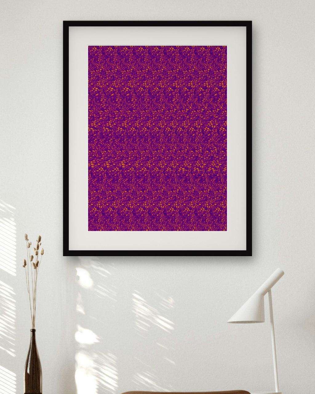 Radiant Sunburst hidden 3D art print, framed in a home office