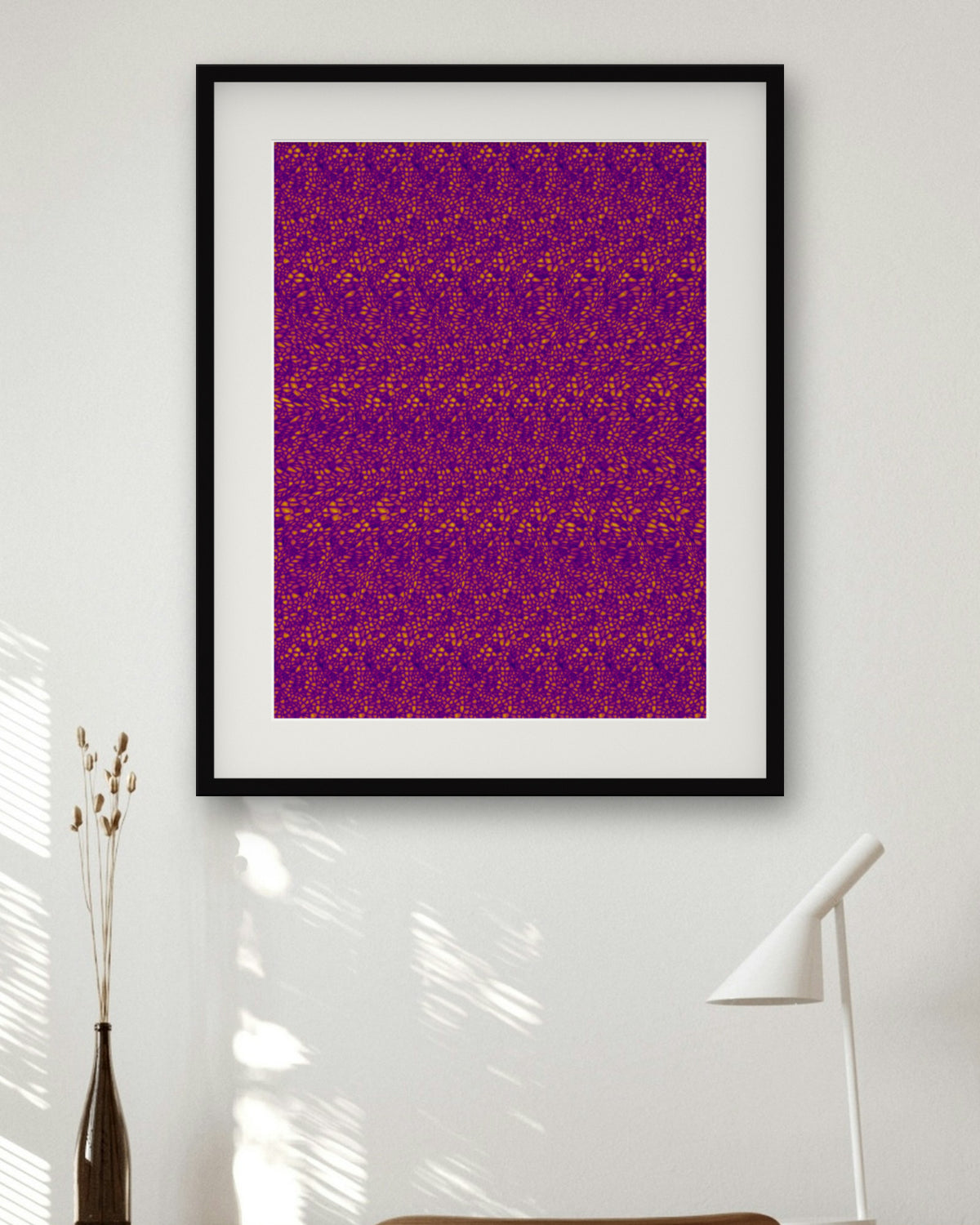 Radiant Sunburst hidden 3D art print, framed in a home office