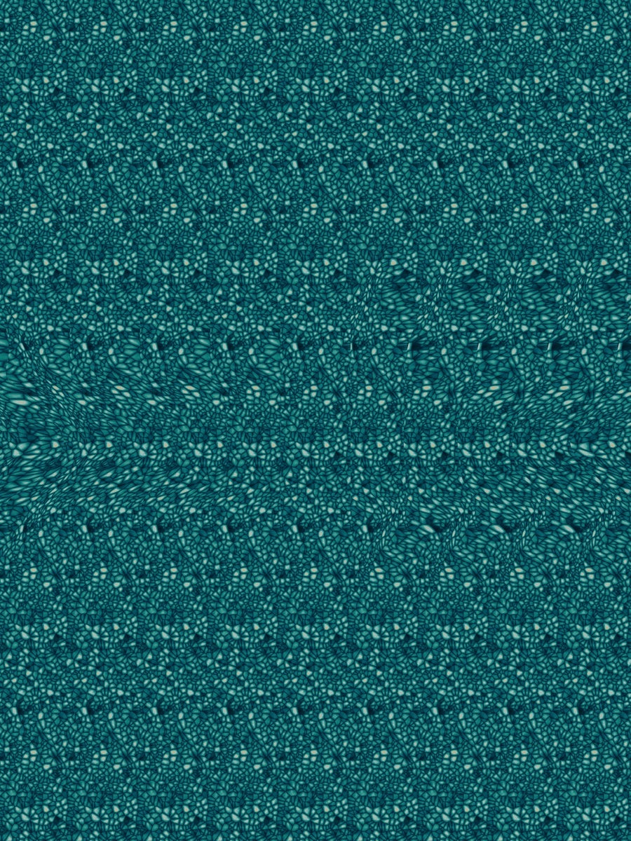 Deep Sea Shark Cruise hidden 3D image stereogram print in ocean and reef tones, full pattern flat view
