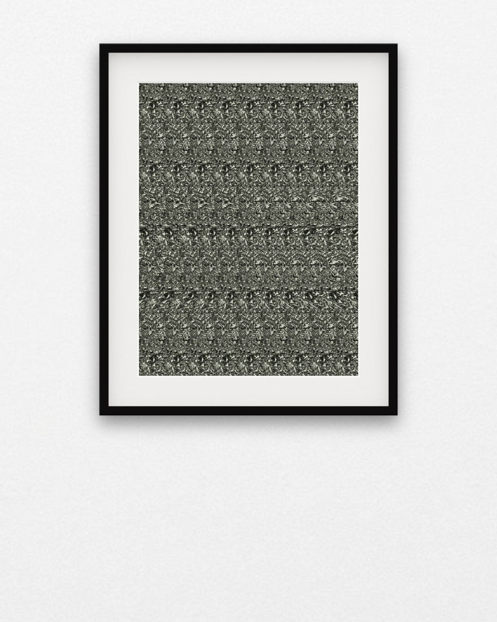 Curling Stone Slide hidden 3D image stereogram print in evergreen and gold tones, framed on a gallery wall