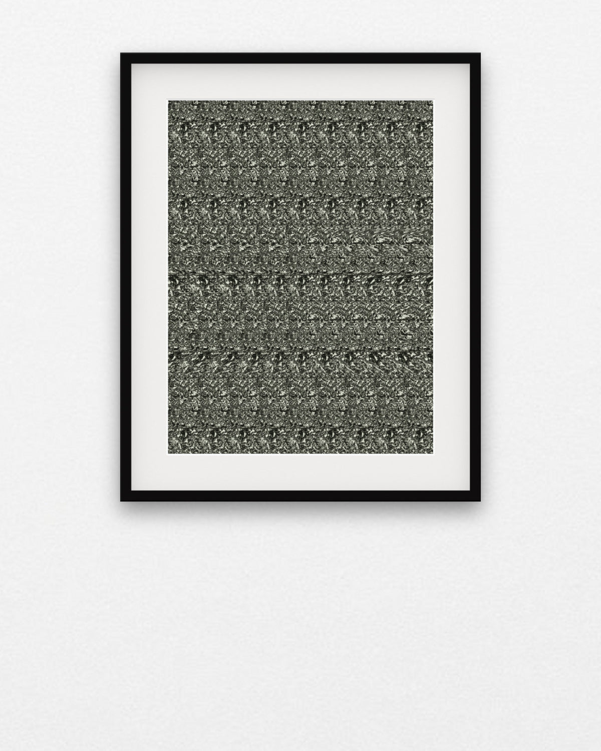 Curling Stone Slide hidden 3D image stereogram print in evergreen and gold tones, framed on a gallery wall