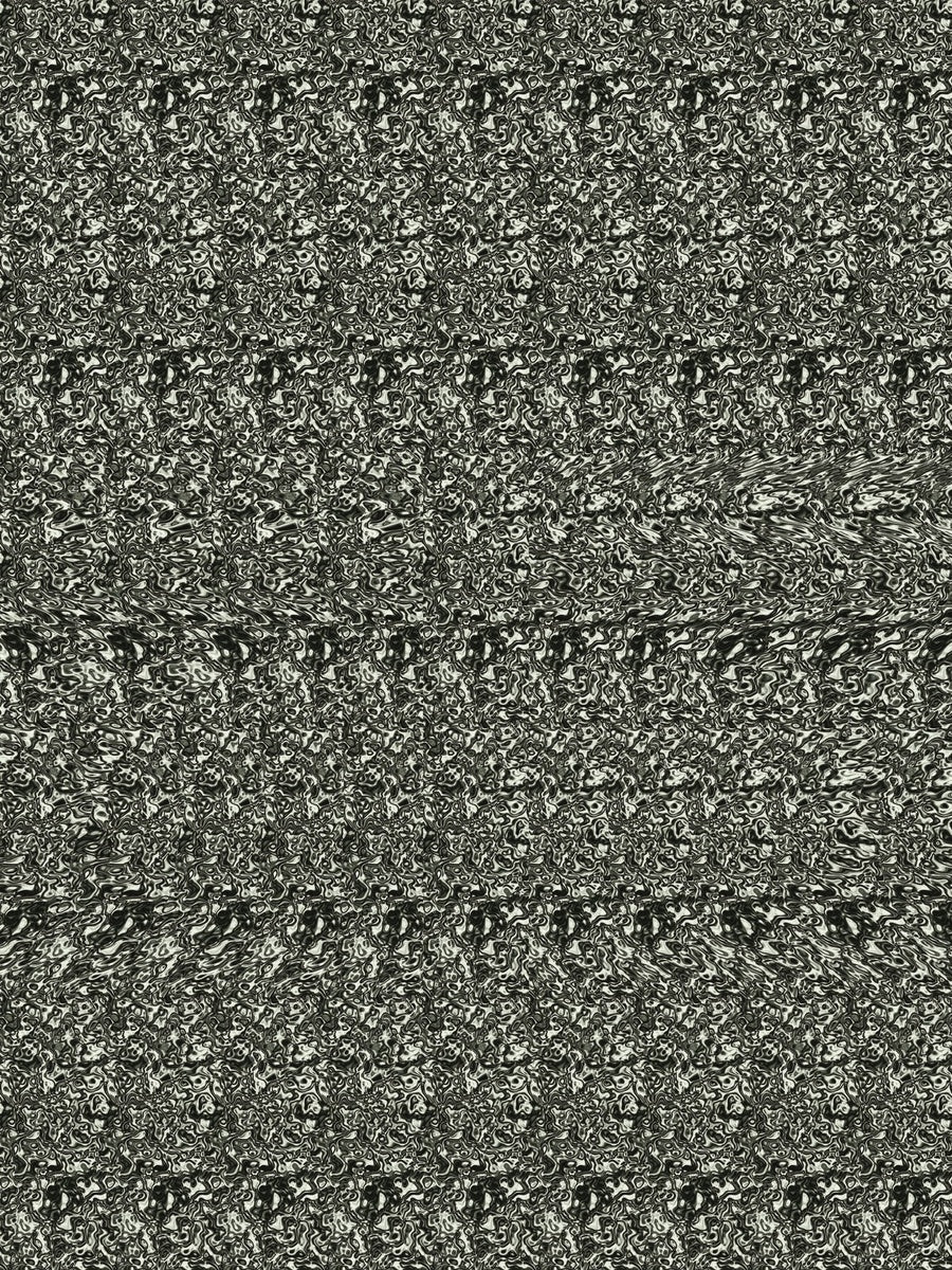 Curling Stone Slide hidden 3D image stereogram print in evergreen and gold tones, full pattern flat view