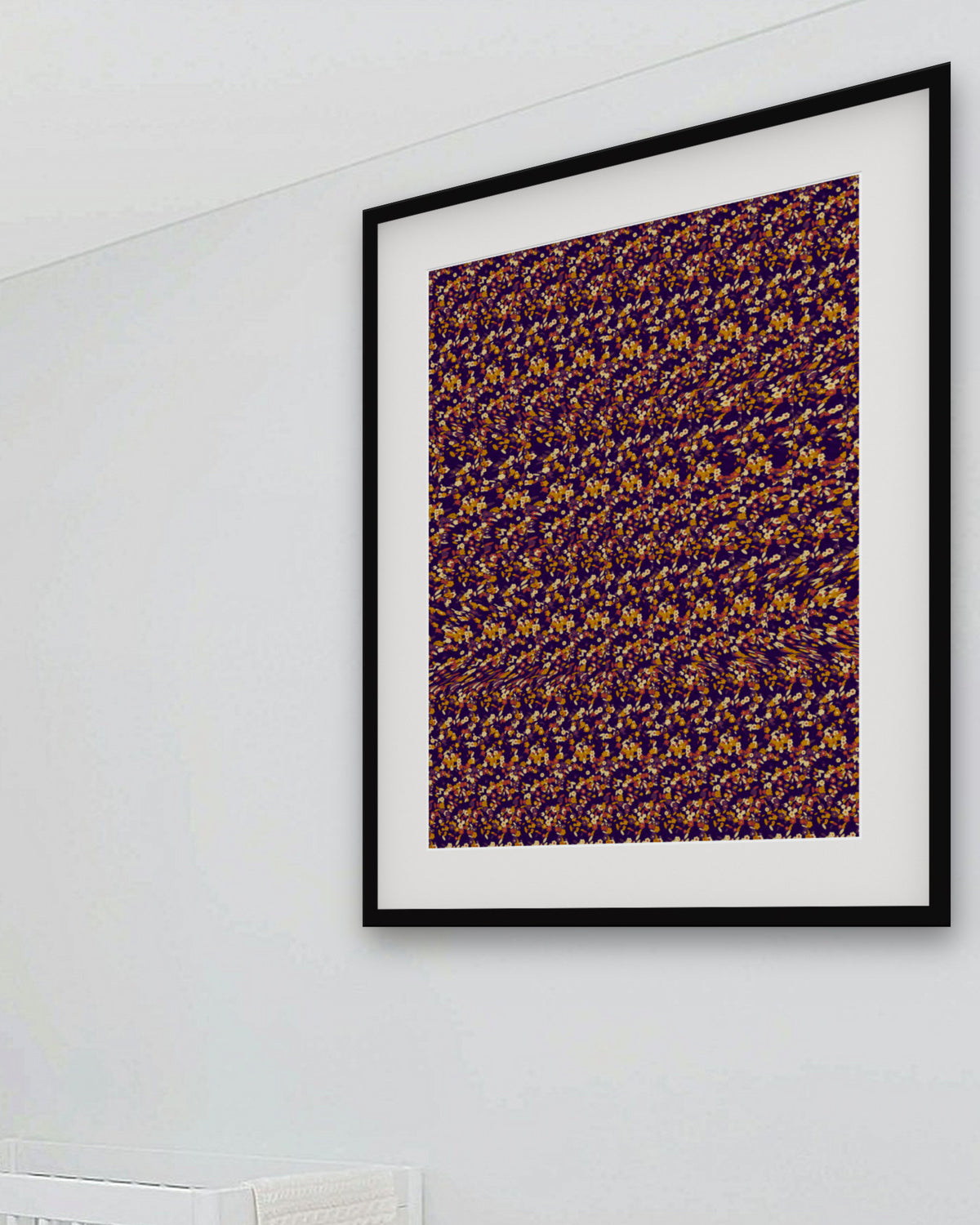 Harvest Pilgrim Hat hidden 3D image stereogram print in harvest and plum tones, framed in a playful kids' room