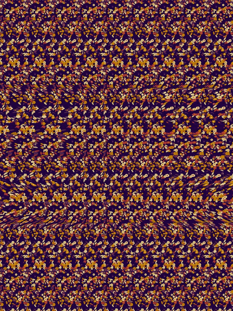 Harvest Pilgrim Hat hidden 3D image stereogram print in harvest and plum tones, full pattern flat view