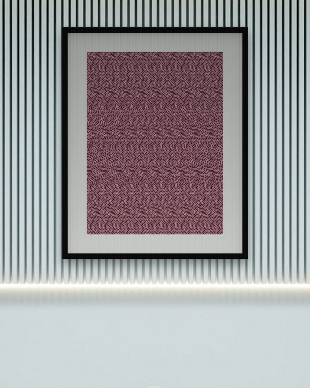 Puffed-Up Pufferfish hidden 3D image stereogram print in tropical and pop tones, framed in a calm bedroom