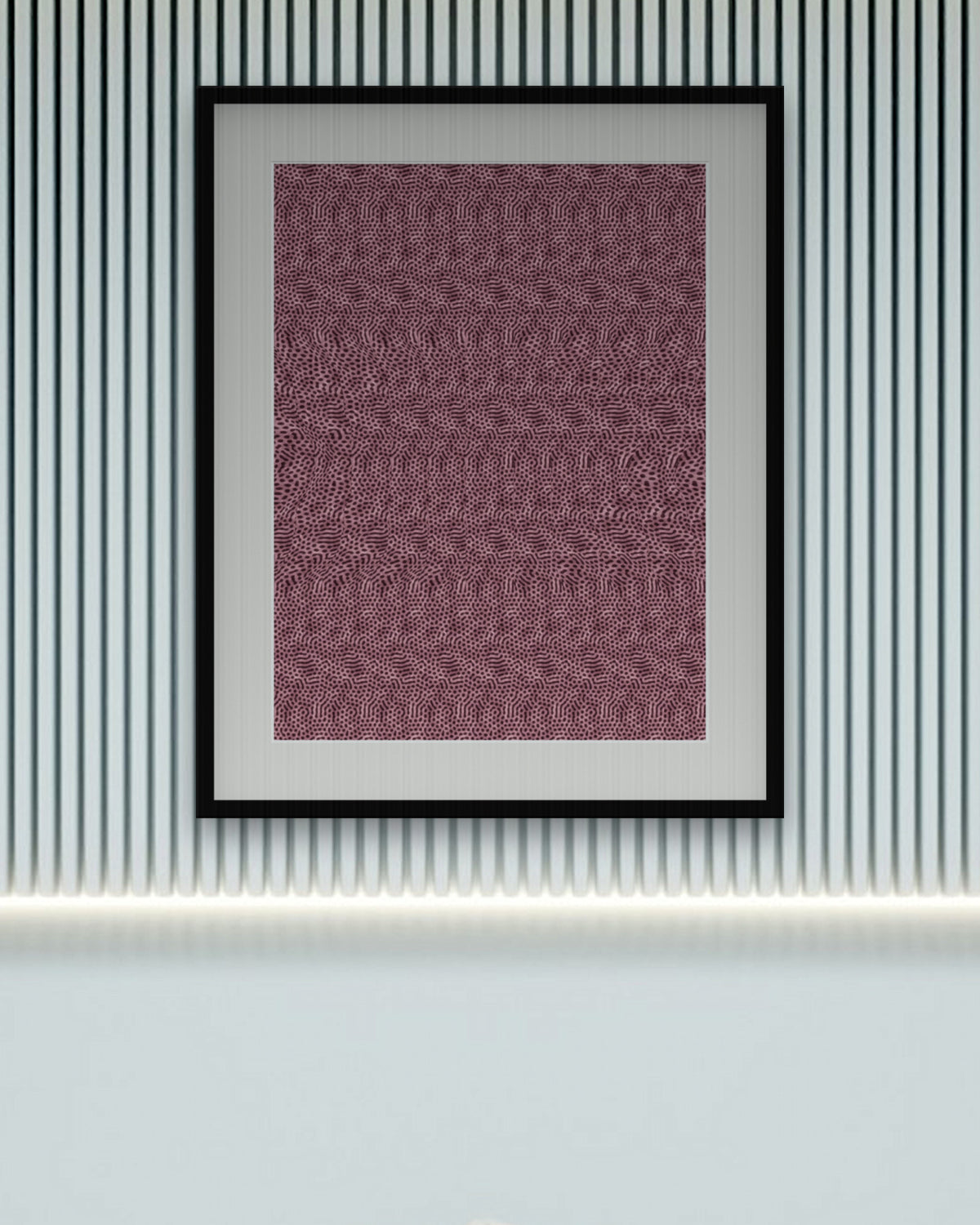 Puffed-Up Pufferfish hidden 3D image stereogram print in tropical and pop tones, framed in a calm bedroom