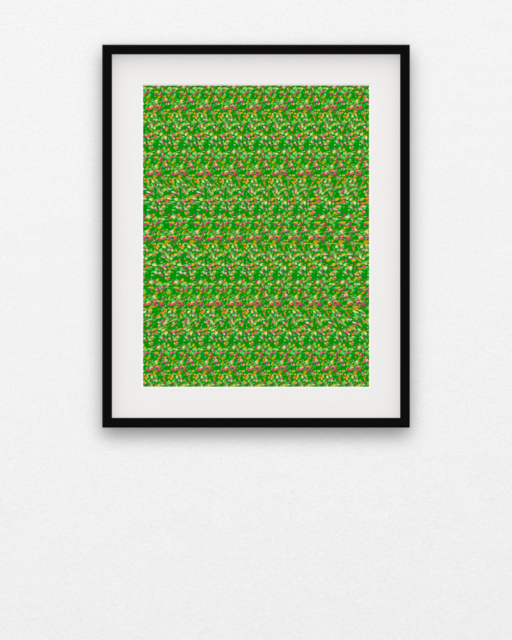 Lily Pad Frog hidden 3D image stereogram print in spring and meadow tones, framed on a gallery wall